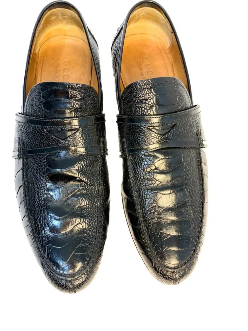 Gucci Genuine Full Ostrich Leg Penny Loafers Black Size 8.5/9.5 US Rubber Sole